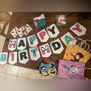 HANDMADE Ghost spider birthday decorations- Gwen banner, confetti, balloons